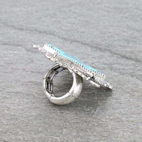 Turquoise White Black STAR Natural Stone Western Boho Style Stretch Ring Silver - Picture 5 of 6
